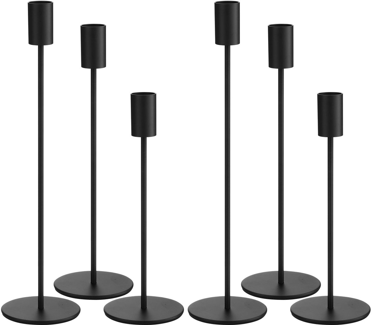 Ibenzoa® Zesdelige Set van Zwarte Metalen Kaarsenhouders met Variërende Hoogtes voor Elegante Decoratie