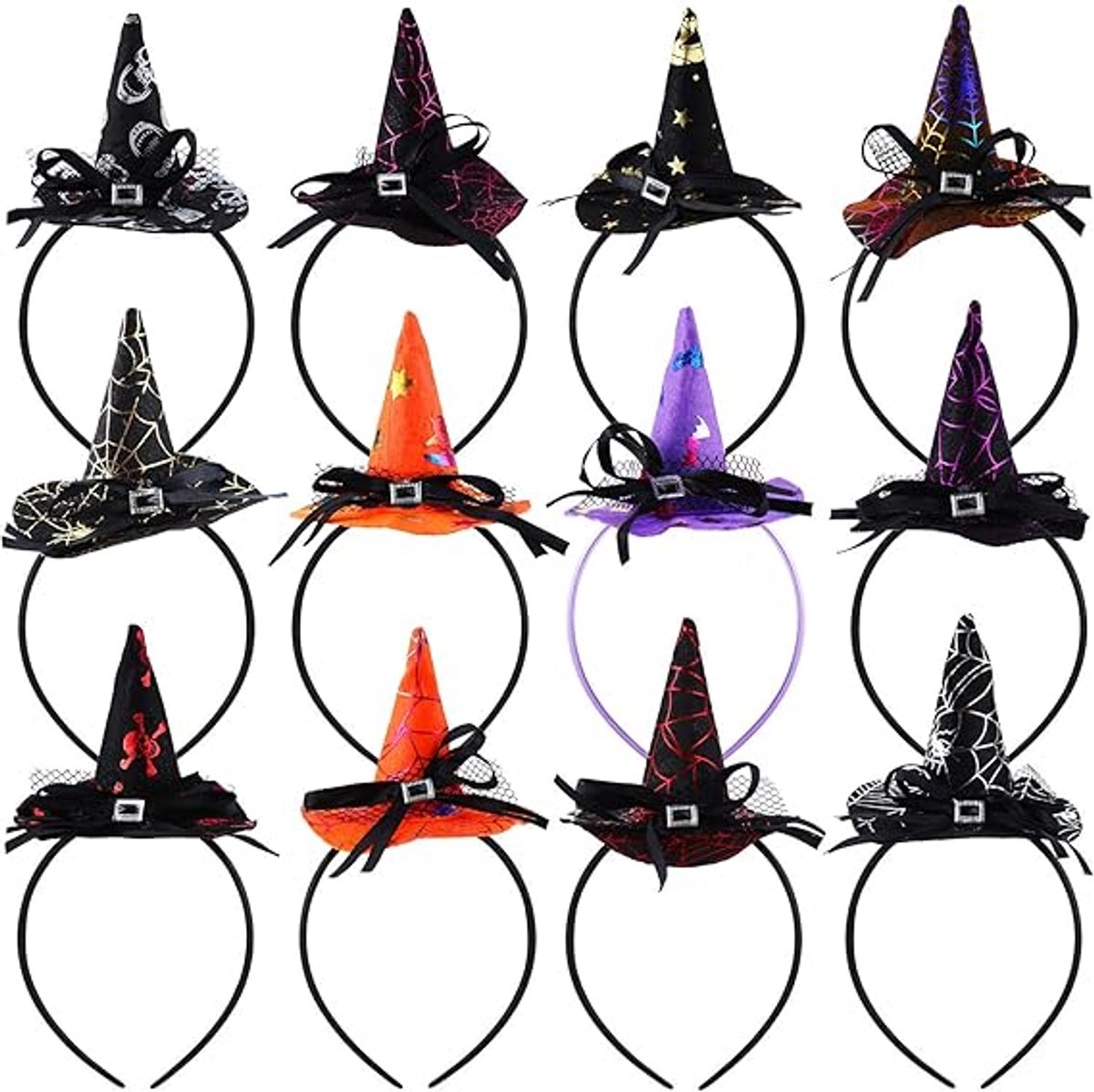 12 stuks Halloween-hoofdbanden - Pompoenfeestheksendecoratiebenodigdheden - Spinnenwebheksenhoedhoofdband Haaraccessoires - Halloween-hoofdband Heksenhoedhoofdband - Meerdere heksenhoofdbanden - Cosplaykostuumbenodigdheden voor dames