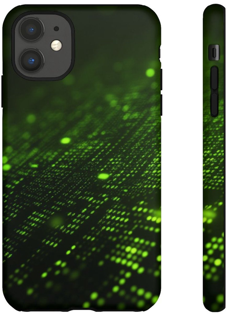 Abstract Digitaal Deeltjesraster – Mat Stevig Hoesje Geschikt voor iPhone 11