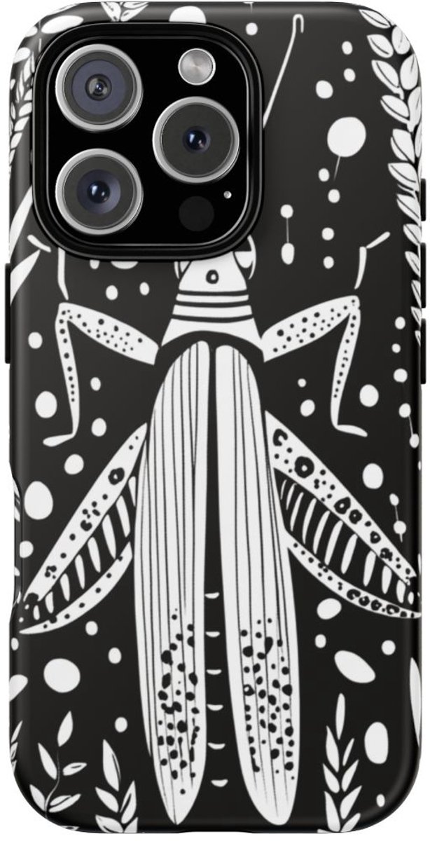 Zwart-Wit Sprinkhaan en Roggepatroon – Telefoonhoesje Geschikt voor iPhone 16 Pro