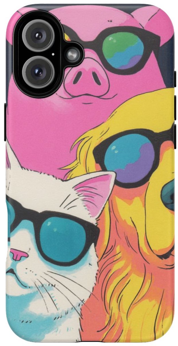 Coole Varken, Hond en Kat met Zonnebrillen – Telefoonhoesje Geschikt voor iPhone 16 Plus