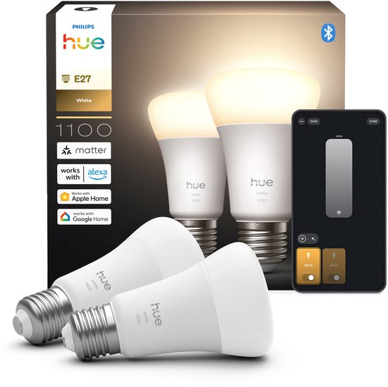 Philips Hue E27 White – 1100 lumen – Thread (2-pack)