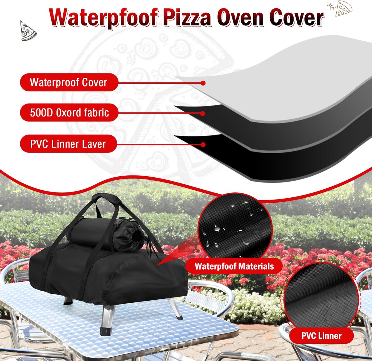 Pizzaoven Draagtas en Hoes - Voor Ooni Karu 12 - Met afneembare schoorsteentas - Van 500D Oxford doek - Voor buiten - 95 x 42 x 22 cm – foto 3