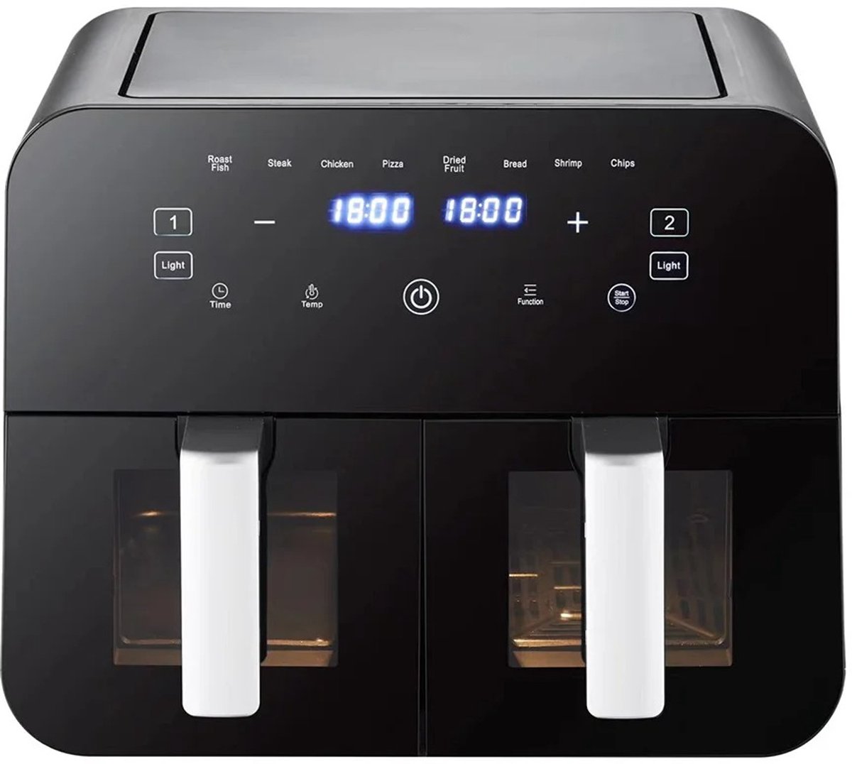 LiveTastic - Dubbele Airfryer - 2 Manden - 9 L inhoud - Twee kookzones - Kijkvenster - Kleur Zwart - Heteluchtfriteuse - Hete Lucht Oven - 37,9×36×31cm