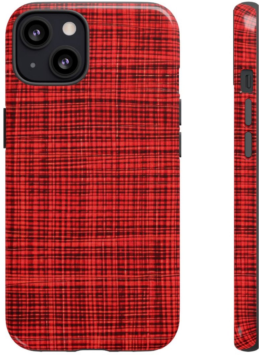Rood Geruit Textielpatroon – Telefoonhoesje Geschikt voor iPhone 13