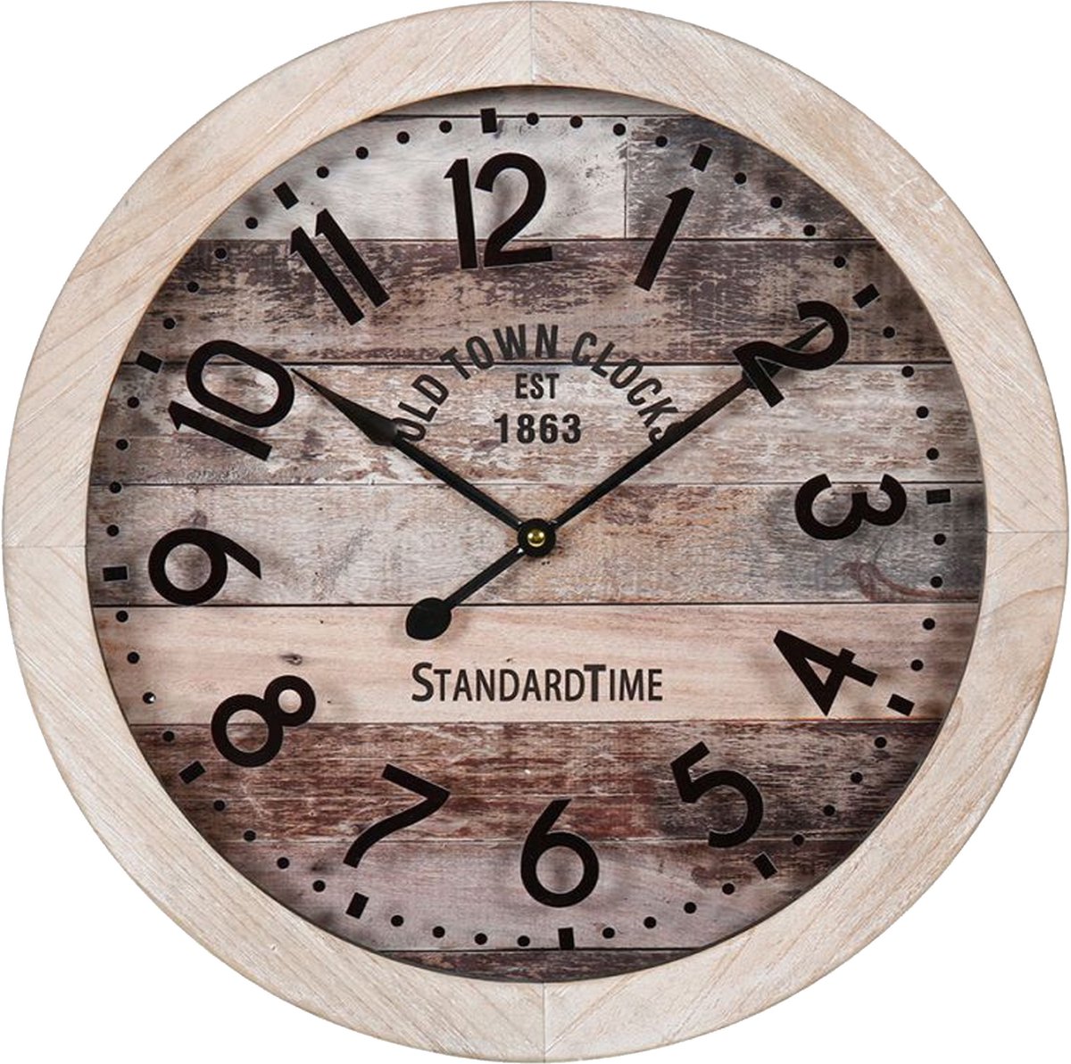Ostaria Wandklok/muur klok - old town clock - D45 cm - hout - naturel - keuken/kamer