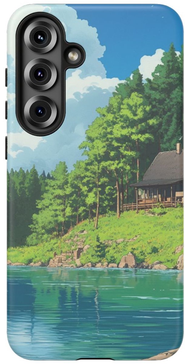 Lakeside Huisje in het Groen – Telefoonhoesje Geschikt voor Galaxy S25 Plus