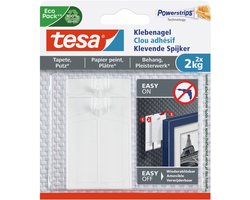 tesa spijkers voor gevoelige oppervlakken - eenvoudig aan te brengen & verwijderen - 2 x 2 kg houdkracht