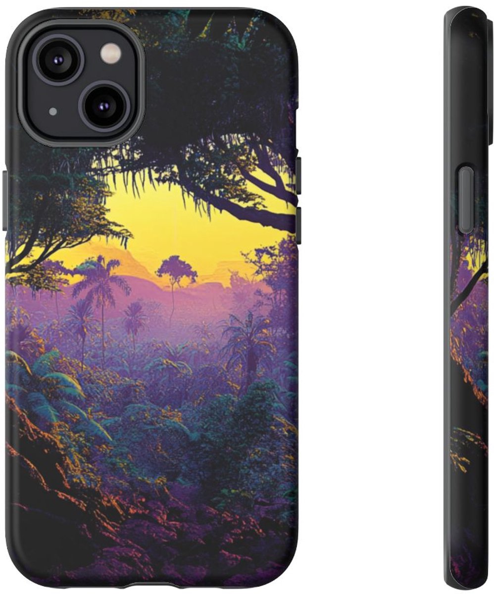Sprookjesachtige Jungle Zonsondergang – Telefoonhoesje Geschikt voor iPhone 14 Plus