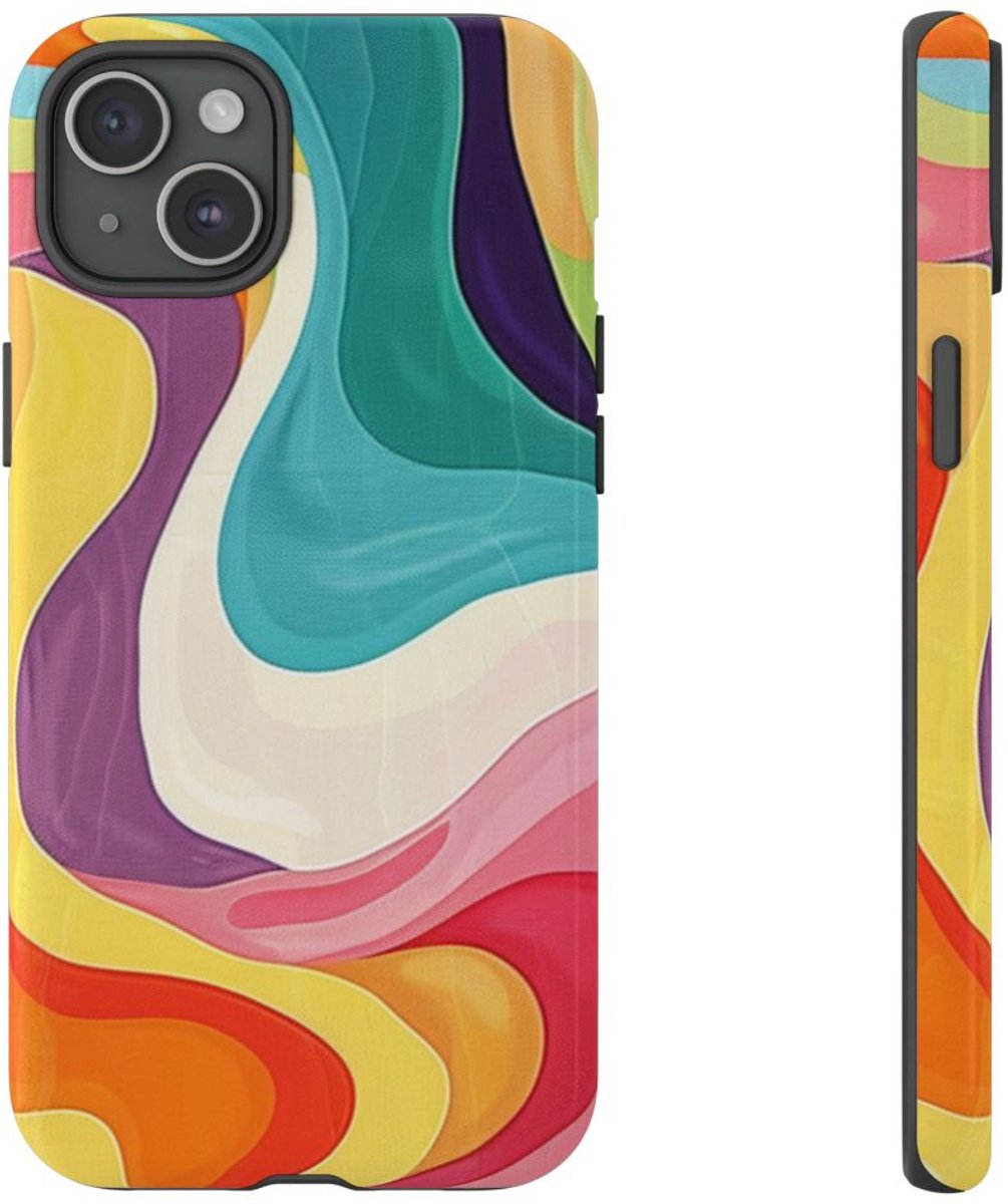Vrolijk Kleurrijk Abstract Golvenpatroon – Telefoonhoesje Geschikt voor iPhone 15 Plus