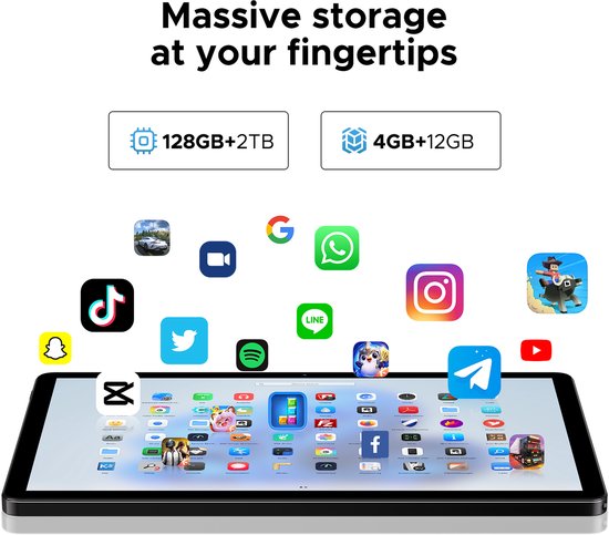DOOGEE Tablet U11-Android 15 -11 inth 90 Hz-16 GB RAM+ 128 GB ROM/TF 2TB - Dubbele boxluidsprekers - 8580 mAh - Face ID - 5G WiFi - Widevine L1 - GPS - Grijs van Merkloos — afbeelding 4