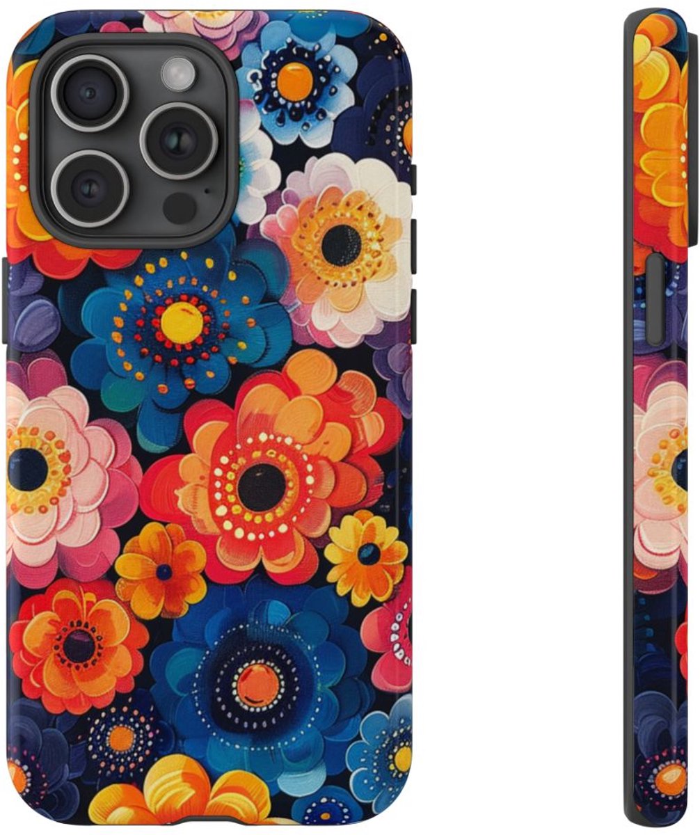 Levendig Abstract Bloemenpatroon – Telefoonhoesje Geschikt voor iPhone 15 Pro Max