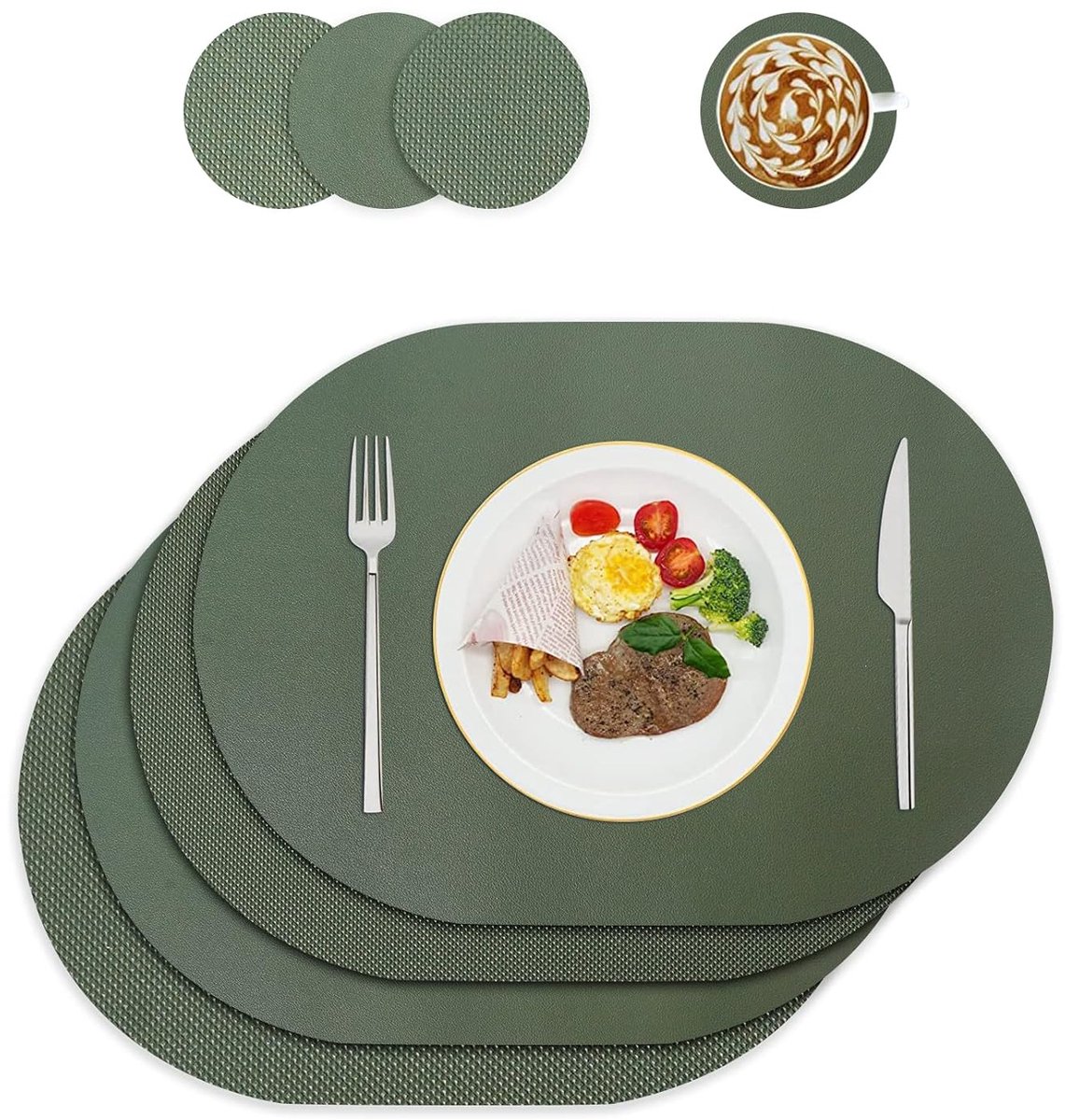 Trendy placemats en onderzetters - set van 4 - gerecycled leer en rubber - 43 x 30 cm