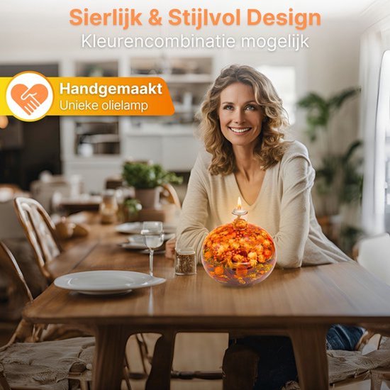 Set van 3 Olielampen - Groen, Rood & Terra - Glazen Sfeerlampen - 13CM - Inclusief Olie & Decoratie - Moederdag - Aanbieding — afbeelding 5