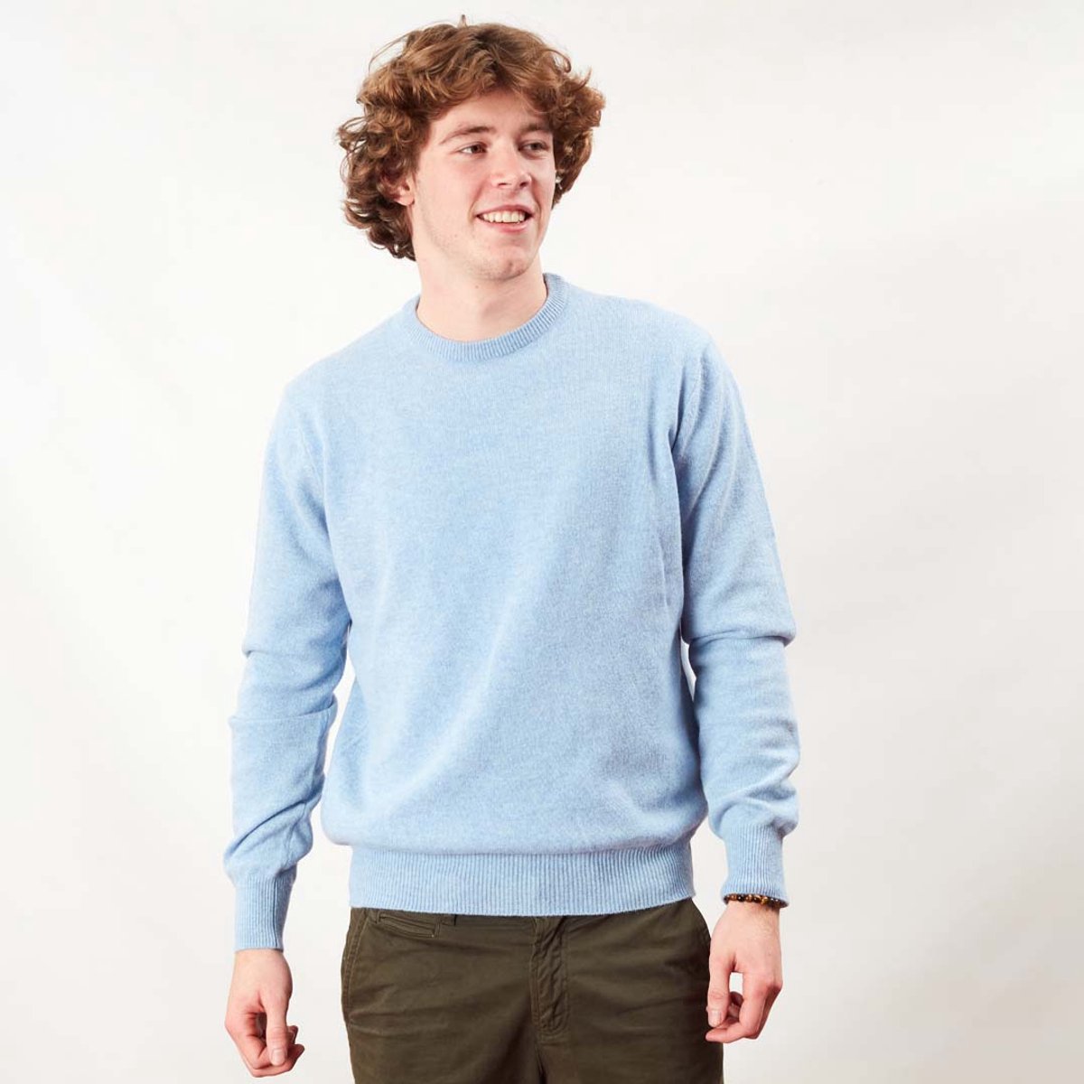 Osborne Knitwear Trui met ronde hals - Sweater heren in Lamswol - Pullover Heren - Glacier - 4XL