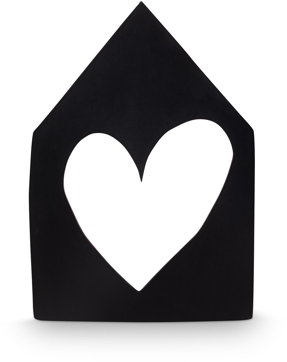 Wanddecoratie Huisje Zwart 41,5 cm – Houten Muurdecoratie met Hartje – Woonkamer & Fotowand Decoratie