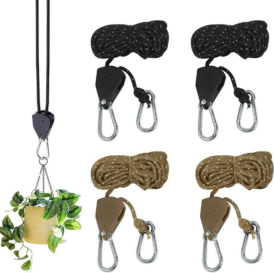 Foto: Allecto plus reflecterende touw hangers 4 stuks verstelbare ratchet met haken 4m x 4mm voor tent tarp zonnescherm planten kamperen