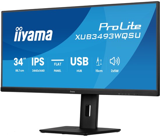 34″ iiyama ProLite XUB3493WQSU IPS UltraWide UWQHD Monitor 21:9 PiP PbP USB-Hub Verstelbaar