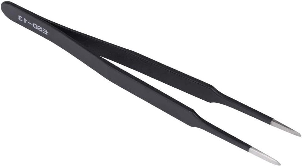 ESD 13 Antistatische Precisietang voor Nagelkunst en Elektronisch Onderhoud - Roestvrij Staal - Zwart - 12 cm - Anti-ESD - Professioneel Gereedschap
