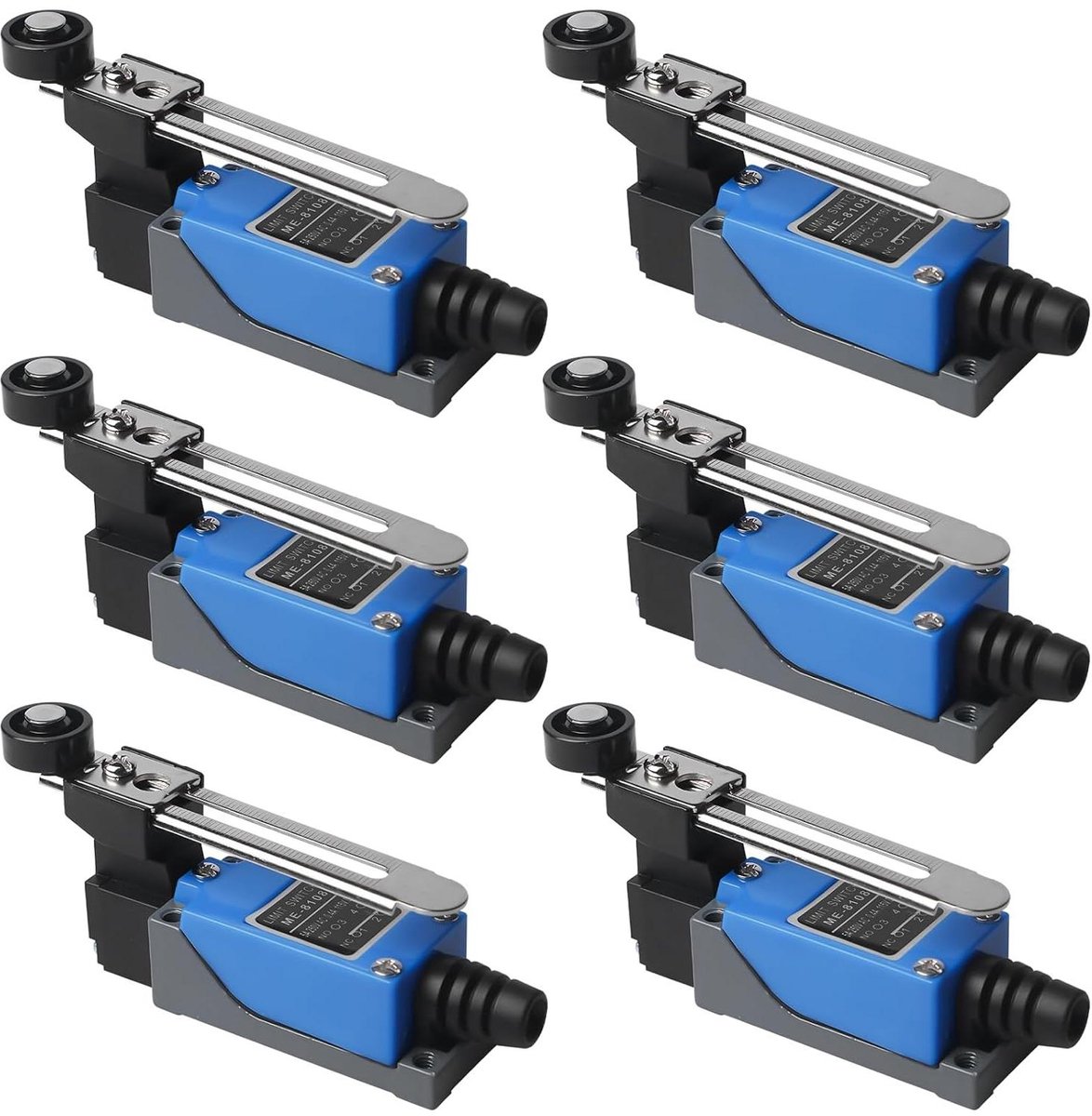 Allecto Plus - 6 stuks eindschakelaars met verstelbare rollerhendel voor CNC-frezen - NC + NO (DPDT) limietschakelaar
