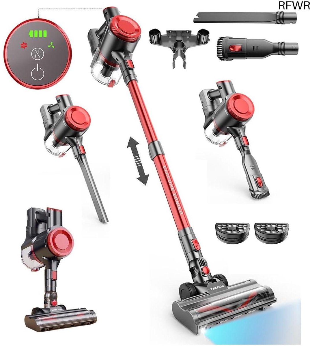 RFWR® Draadloze Stofzuiger 40000Pa - Sterke Zuigkracht, 50Min Batterijduur, LED Touchscreen en Wandmontage