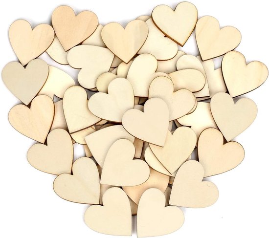 TOKERD 510 stuks kleine houten harten voor knutselen, bruiloftsdecoratie, houten hartjes, schijven, natuurlijke houten schijven, gemengd maten, houten schijven, hart voor tafeldecoratie, fotolijst