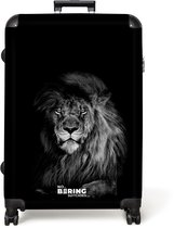 NoBoringSuitcases.com® - Grande valise - Valise de voyage légère - Lion - Animaux sauvages - Zwart - Animal - Valise à 4 roues - Valise à roulettes XL - Valise de 98 litres