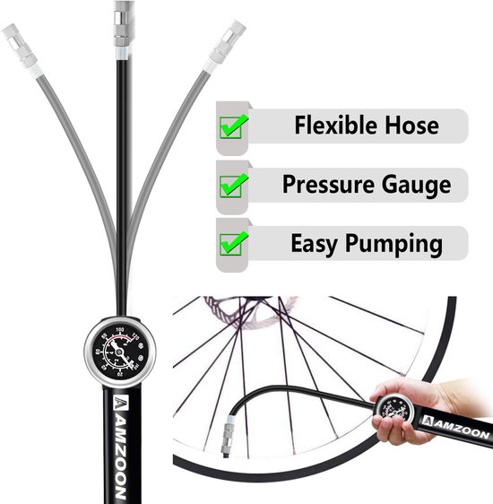 RFWR® Fietspomp met Manometer en Verlengde Slang - Mini Fietspomp voor Schrader en Presta Ventielen — afbeelding 4