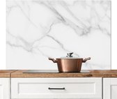 Spatscherm keuken 120x80 cm - Kookplaat achterwand Marmer - Structuur - Wit - Grijs - Steen - Marmerlook - Muurbeschermer - Spatwand fornuis - Hoogwaardig aluminium