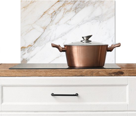 Spatscherm keuken 60x40 cm - Kookplaat achterwand Marmer - Steen - Wit - Goud - Marmerlook - Steen - Luxe - Muurbeschermer - Spatwand fornuis - Hoogwaardig aluminium