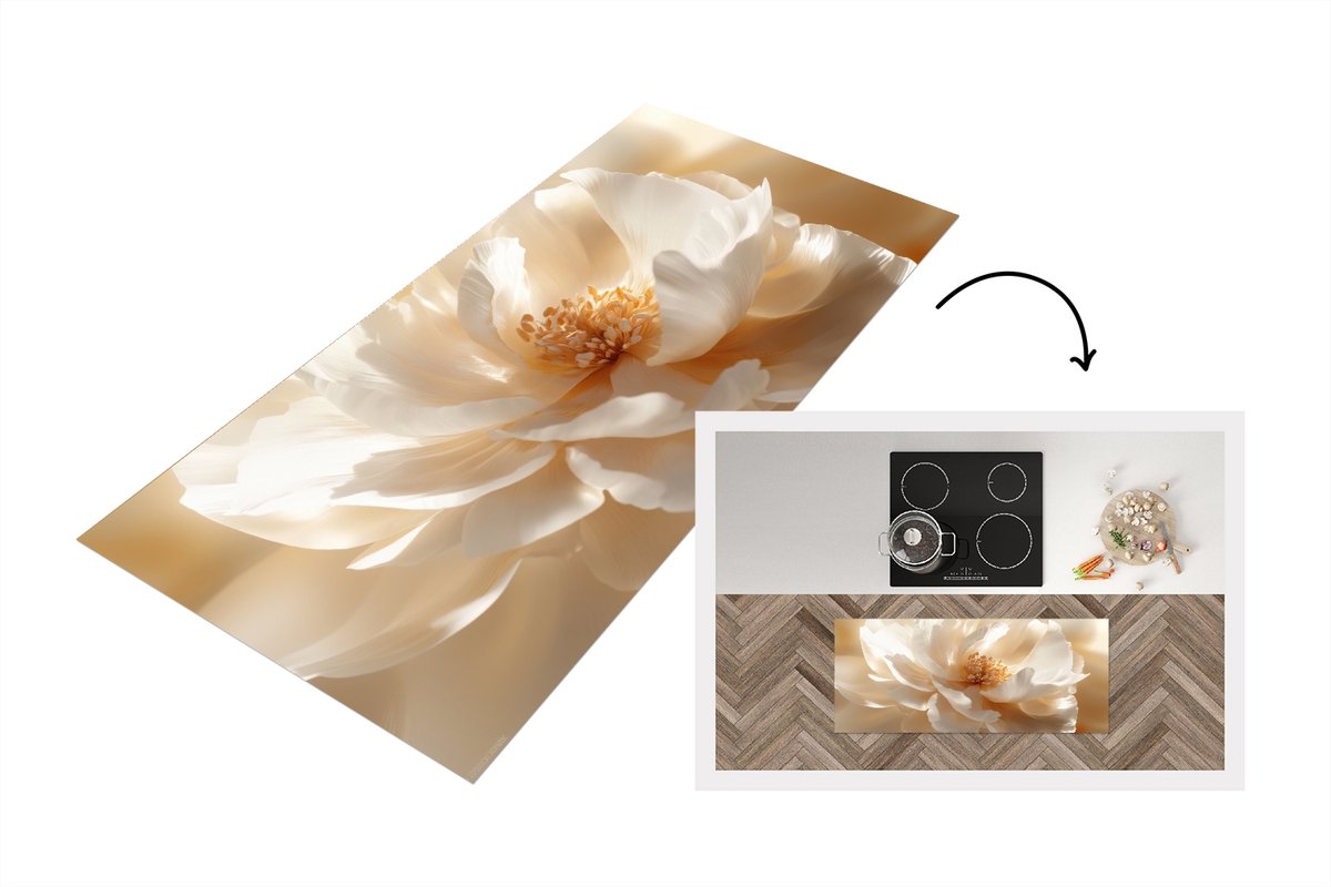 KitchenYeah Keukenloper - Keukenmat vinyl Close up - Pioenroos - Wit - Keukenmatten loper - Keuken vloerkleed tapijt
