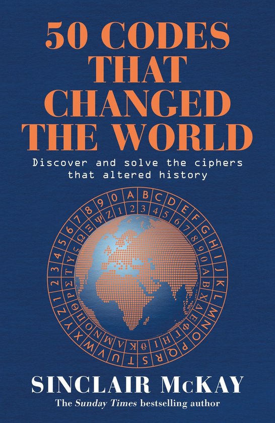 Boekomslag met de titel '50 CODES THAT CHANGED THE WORLD' en een wereldbol met een cijferwiel eromheen.