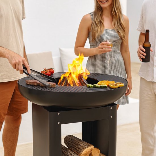 alpina 3-in-1 Vuurkorf en Grillplaat - Tuinhaard 61 x 90 cm - met Teppanyaki Bakplaat - Plancha BBQ met Brandhout Opslagplaats - Vuurkorf voor Buiten - Metaal van Alpina — afbeelding 4
