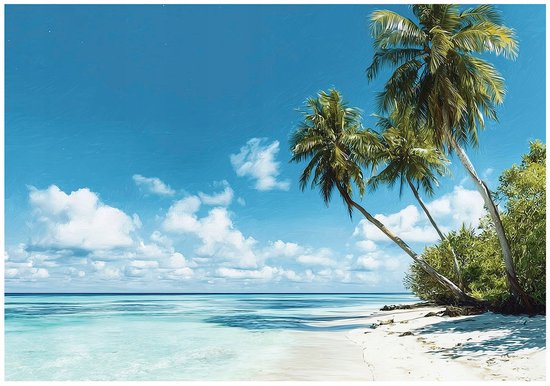 WALLARENA - Fotobehang - 200x140 cm - Strand, zee, palmen, landschap voor slaapkamer en woonkamer