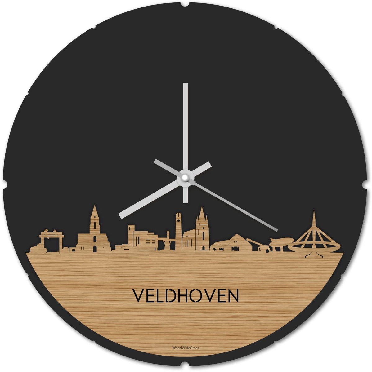 Skyline Klok Rond Veldhoven Bamboe hout - Ø 44 cm - Stil uurwerk - Wanddecoratie - Meer st