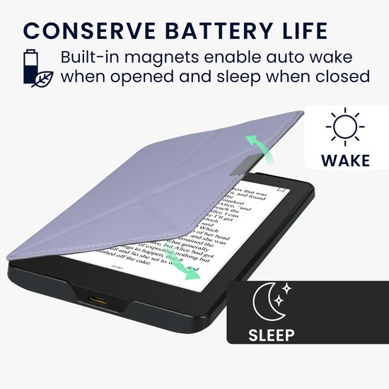 kwmobile e-reader hoesje geschikt voor Kobo Aura Edition 2 hoes - Ereader flip case met standaard - E reader cover van kunstleer - In lavendel van Merkloos — afbeelding 4