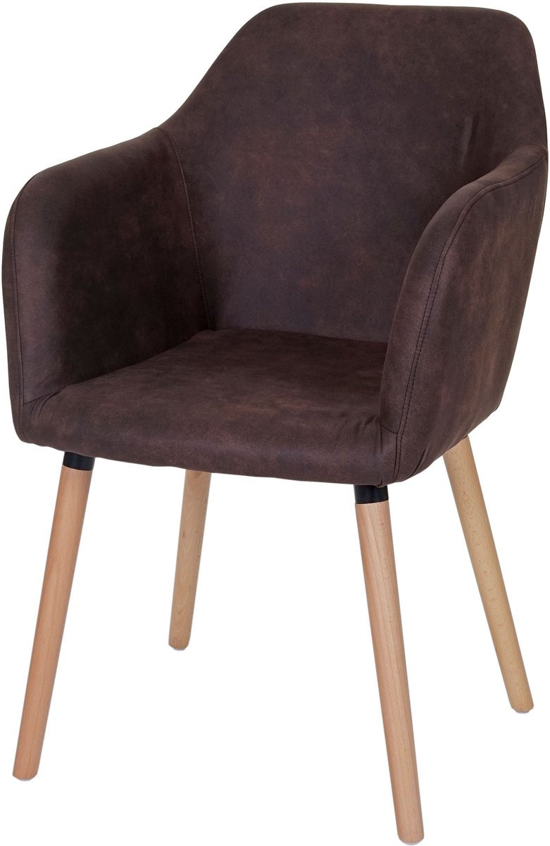 MCW Eetkamerstoel Malmö T381, stoel keukenstoel, retro jaren 50 design ~ textiel, vintage donkerbruin, lichte poten