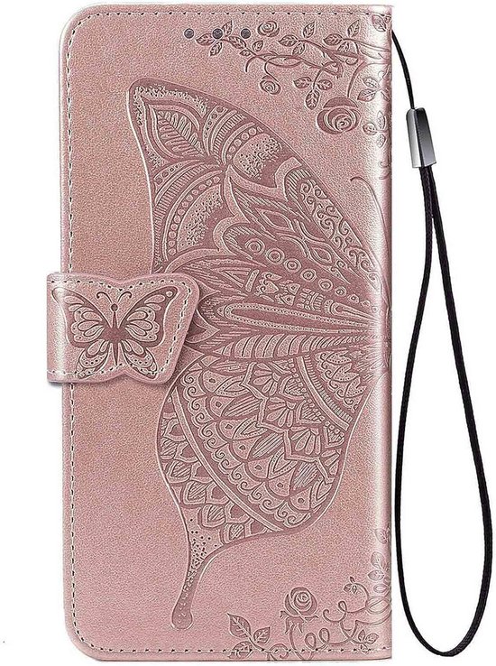 HORTENSE Lederen Portemonnee-hoes Voor Samsung Galaxy A52, A52 5G, A52s 5G, Met Kaarthouder Rose Pattern Design Cover Folio Flip Case Rood