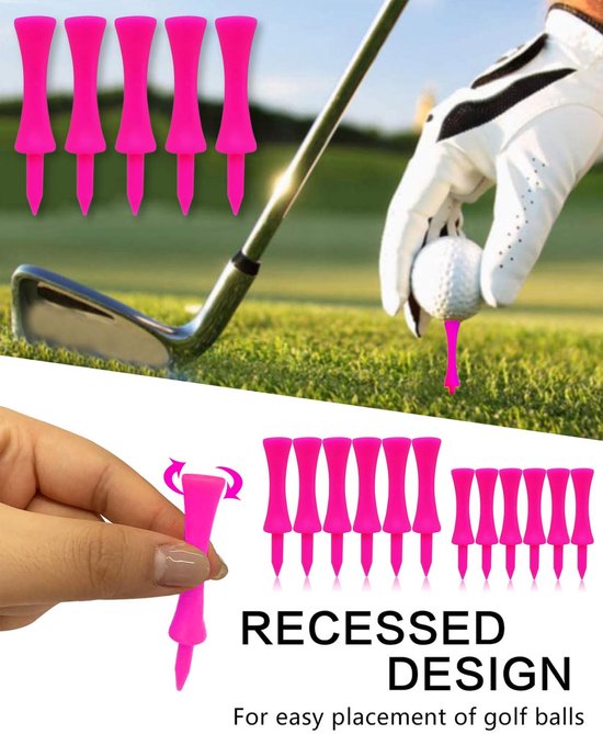 Golf Tees - 80 stuks - 57MM - Plastic - Herbruikbaar - Oefenmateriaal voor industriële golfers - Roze van Merkloos — afbeelding 4