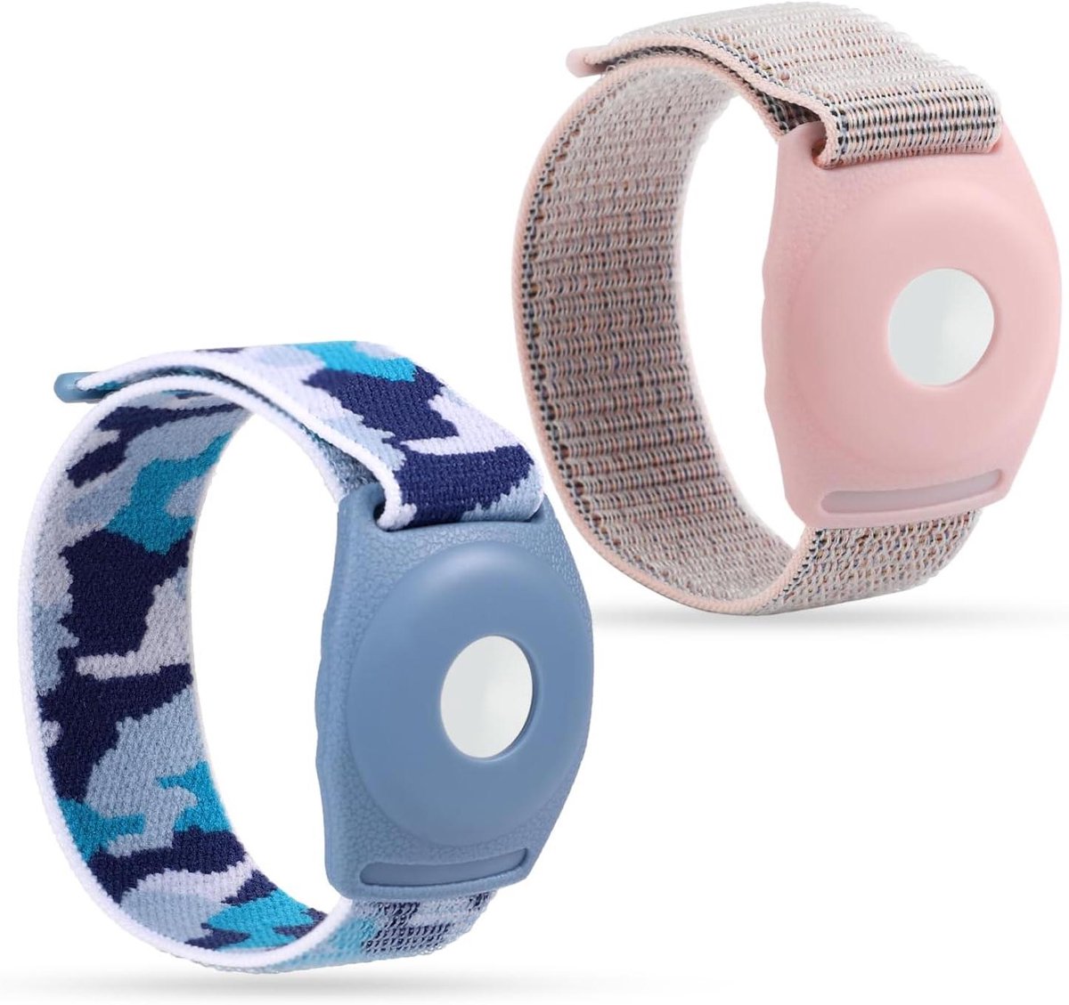 Allecto Plus - 2 Houdertjes voor Verstelbare Cruise Medaillon Armband - Nylon Horlogeband - Heren Dames - Roze Blauw - Handig en Comfortabel - Princess Medallion - Magische Plakband
