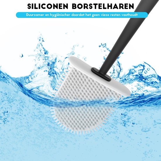 Brosse de toilette Lopoleis - brosse de toilette - fond fermé - brosse de toilette avec nettoyeur de bord - Siliconen - Zwart - brosse de toilette avec support - autoportante - suspendue - brosse de toilette et support