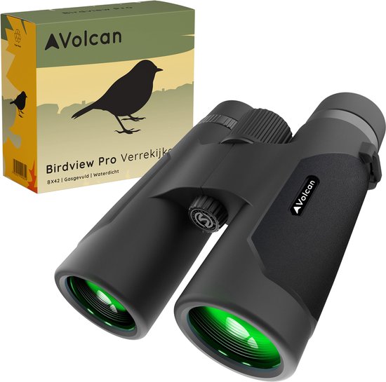 Volcan Waterdichte Verrekijker 8x42 - Voor Volwassene - Gasgevuld - HD - Met Lensdoppen, Draagtas en Nekkoord - Zwart