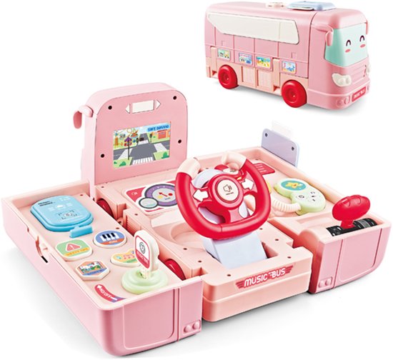 Roze speelgoed bus – licht en geluid – uitvouwbaar