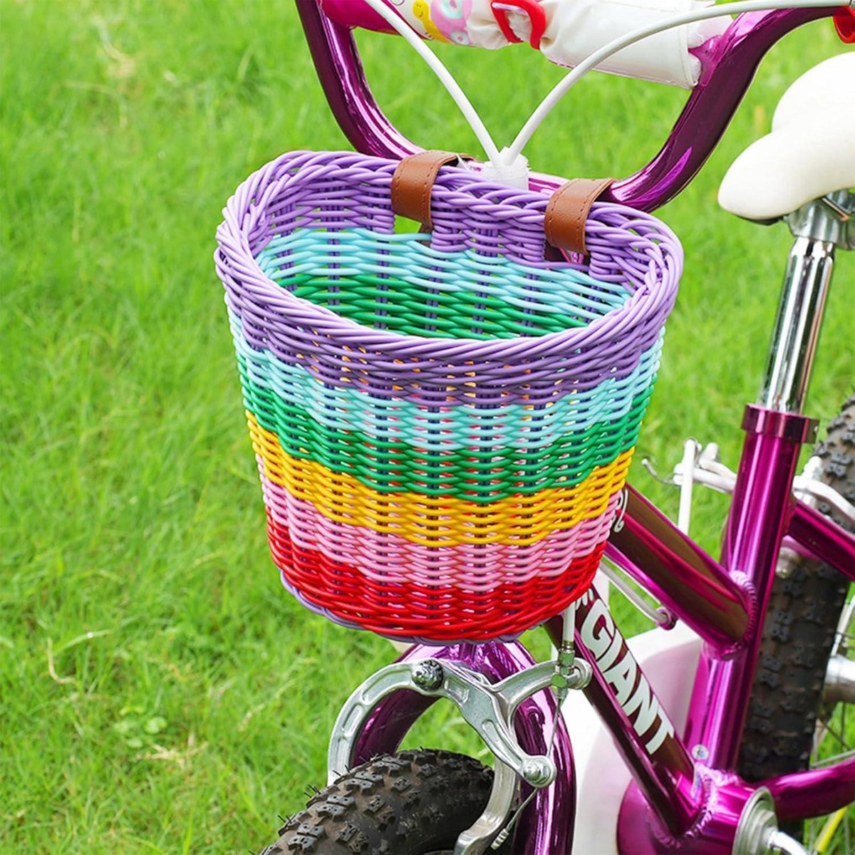 Inovra Plus - Fietsmand voor kinderen met klokken en luchtslangen, meisjesfiets accessoires, regenboog - 1 Set
