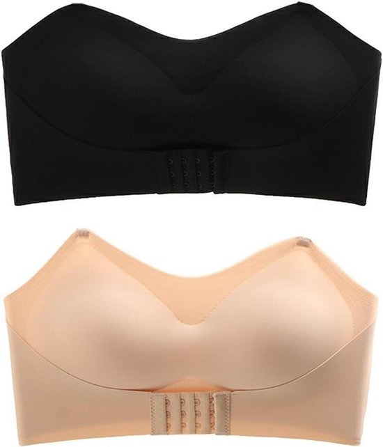 Allecto Plus - Strapless Bandeau Bra 2 Stuk dames - Comfortabele Bandeau Strapless Bra zonder beugel - Gewatteerde Bralette Tube Top Bra - met transparante bandjes - Maat L