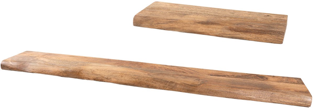 Home67 Wandplank Pure Mangohout - Set van 2 Groot - Zwevende Wandplanken met Natuurlijke Boomrand bruin
