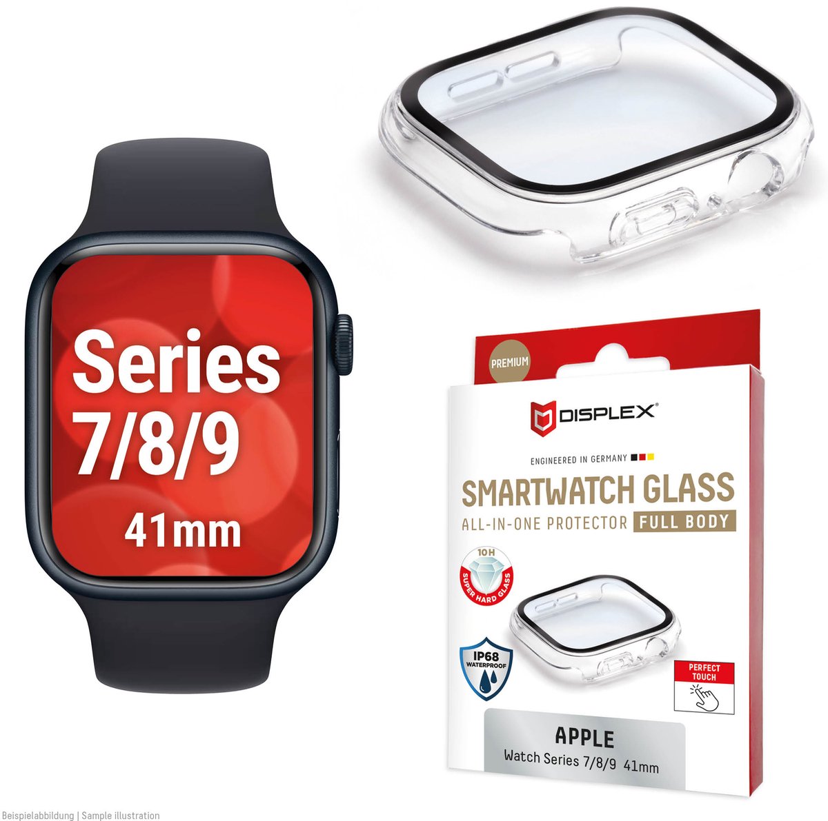Displex 10H Panzerglas für Apple Watch 9/8/7 (41mm), Full Body Schutz, IP68, Snap-On, transparent, Schermbeschermer, Smartwatch, Transparant, Apple, Apple Watch 9/8/7 (41mm), Polycarbonaat (PC), Gehard glas