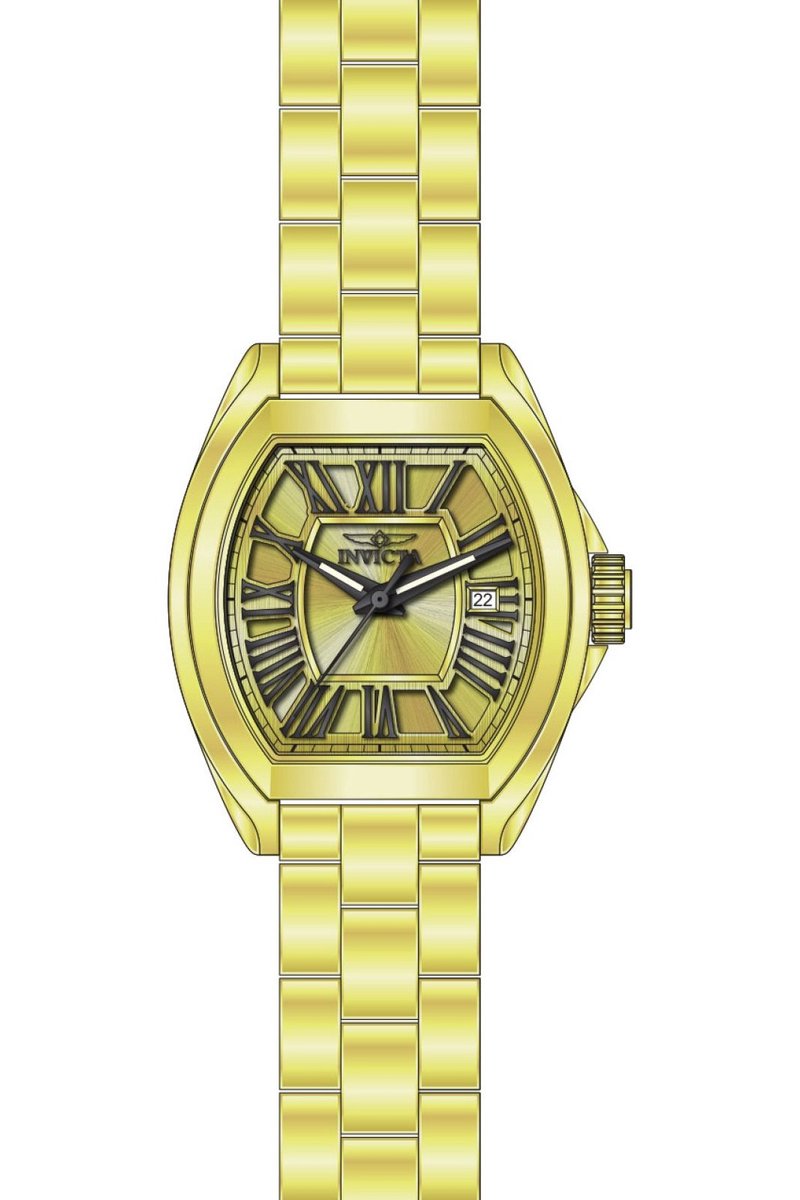 Invicta Angel 48183 Dames Horloge - Waterdicht - Analoog - Quartz Uurwerk - Roestvrij Staal met gouden Wijzerplaat - 38mm