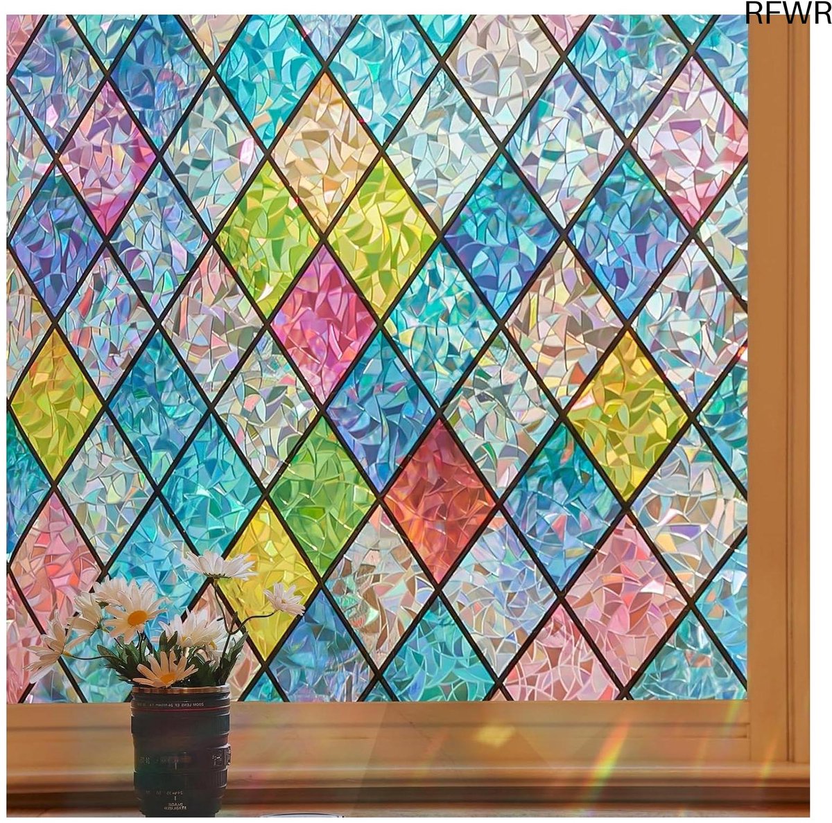 RFWR Privacy Raamfolie met Regenboogpatroon - Matte Glas-in-loodfolie voor Thuis en Kantoor, 44,5 x 200 cm