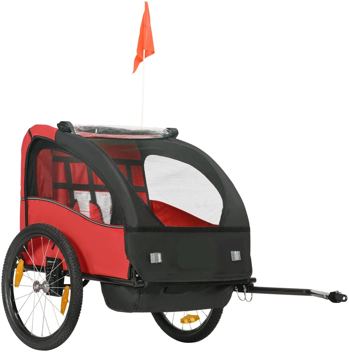 Fietskar voor Kinderen - Fietstrailer - Kinderfietskar - Fietsaanhanger - 2-Zits – 140x88x90 cm - Kids trailer voor twee personen - Rood – Geschikt voor 18+ Maanden – Veilig & Comfortabel